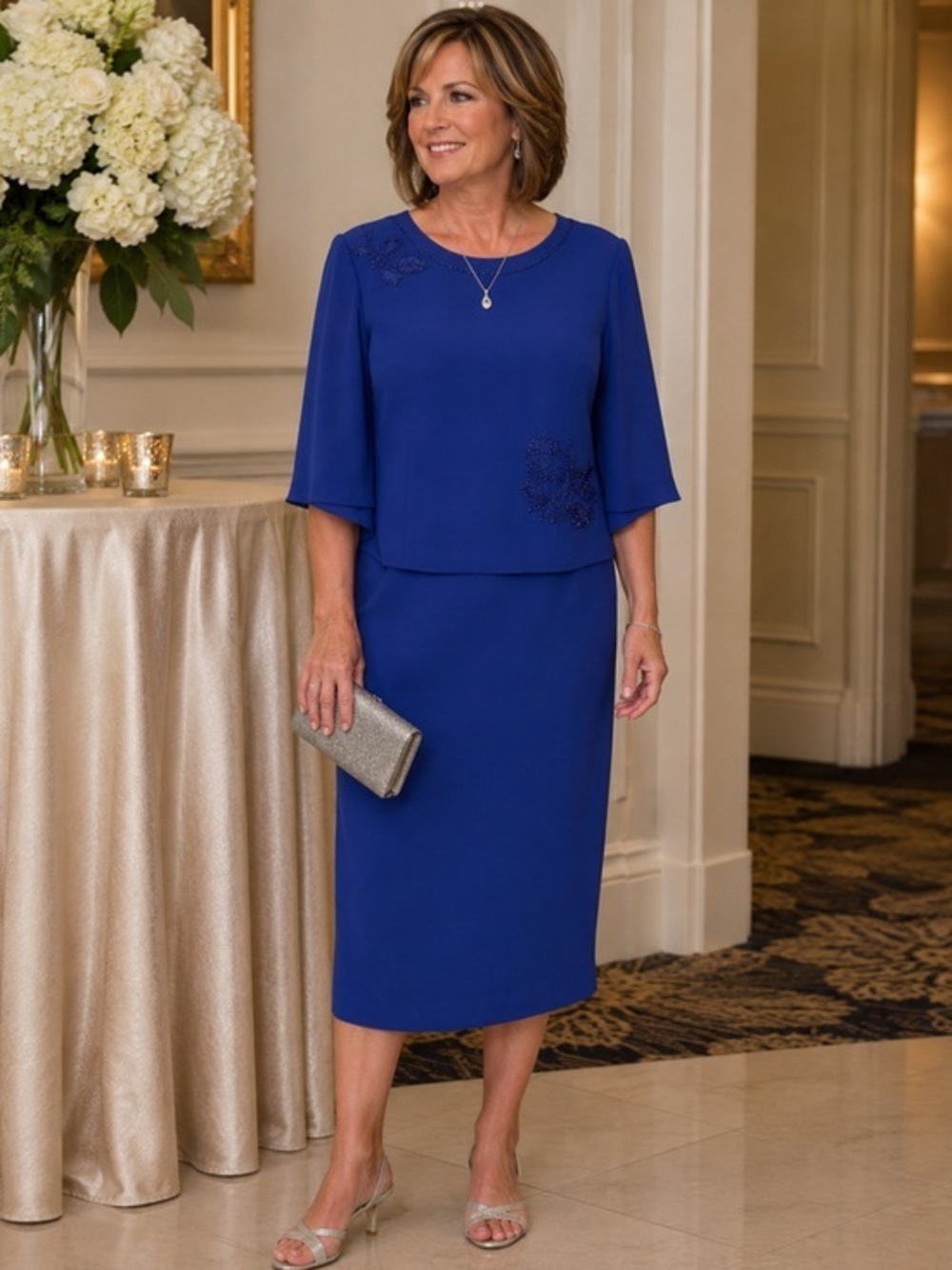 Donna Morgan Royal Blue 3/4 Sleeve formal Dress in size 14WP